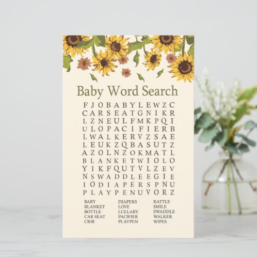 Sonnenblume Baby Dusche Word Search Game (Stehend Vorderseite)