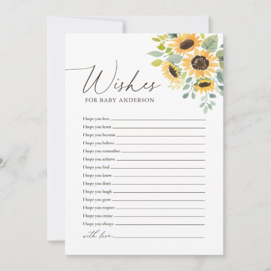 Sonnenblume Baby Dusche Wünsche für Babykarte Einladung (Vorderseite)