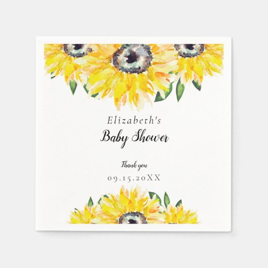 Sonnenblume Baby Duschschrift Wasserfarbe Elegante Serviette (Vorderseite)