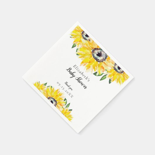 Sonnenblume Baby Duschschrift Wasserfarbe Elegante Serviette (Ecke)