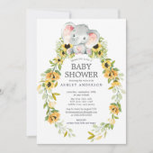 Sonnenblume & Baby Elephant Girls Babydusche Einladung (Vorderseite)