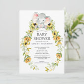 Sonnenblume & Baby Elephant Girls Babydusche Einladung (Stehend Vorderseite)
