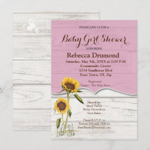 Sonnenblume Baby Girl Dusche Whitewusch Barn Wood Begleitkarte