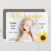 Sonnenblume Baby Rustikales Foto Geburtsankündigun Einladung (Vorne/Hinten)