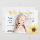Sonnenblume Baby Rustikales Foto Geburtsankündigun Einladung (Vorderseite)