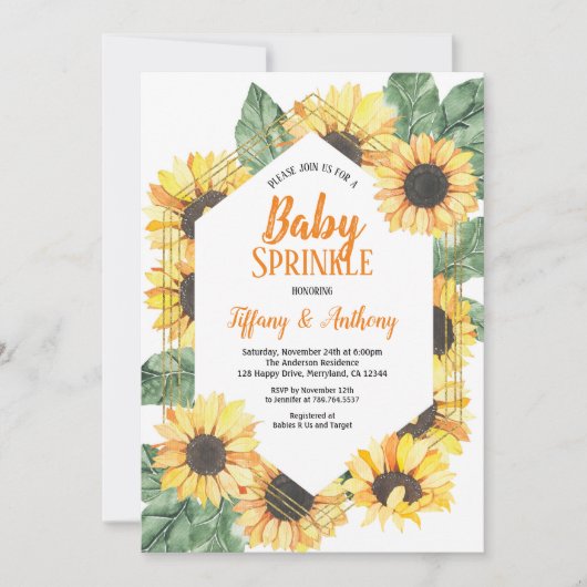 Sonnenblume Baby Sprinkle Einladung (Vorderseite)