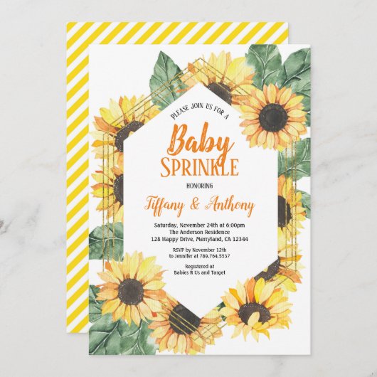 Sonnenblume Baby Sprinkle Einladung (Vorne/Hinten)