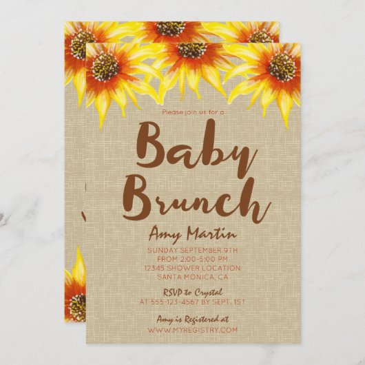 Sonnenblume, Babybrunch, Babydusche Einladung (Vorne/Hinten)