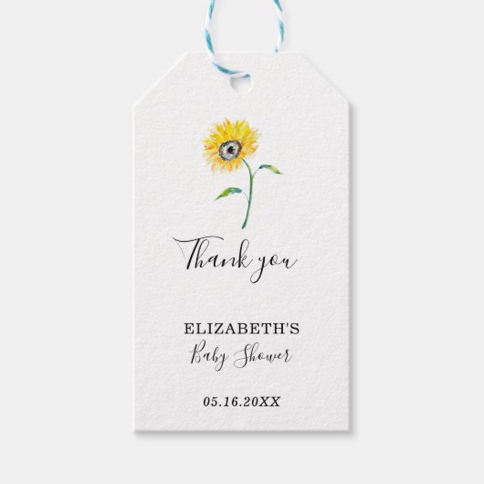 Sonnenblume Babydusche Danke für die einfache Wass Geschenkanhänger (Vorderseite)