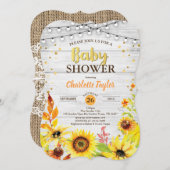 Sonnenblume Babydusche Einladung rustikales Holz (Vorne/Hinten)
