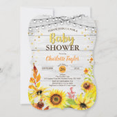 Sonnenblume Babydusche Einladung rustikales Holz (Vorderseite)