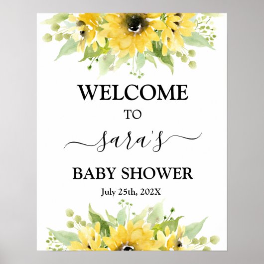 Sonnenblume Babydusche Mädchen Begrüßungszeichen Poster (Vorne)