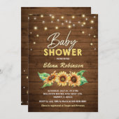 Sonnenblume Babydusche Rustikaler Holzfall Sommer Einladung (Vorne/Hinten)