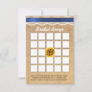 Sonnenblume Ball Lace & Burlap Brautparty Bingo