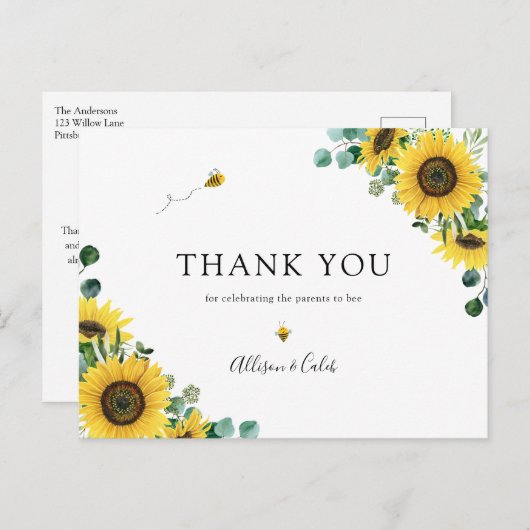Sonnenblume Bee Baby Dusche Danke Postcard Postkarte (Vorne/Hinten)