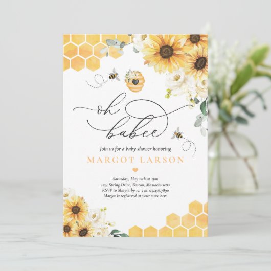 Sonnenblume Bee Baby Dusche Oh Babee Babydusche Einladung (Stehend Vorderseite)
