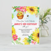 Sonnenblume Bee Birthday Honey Bee Birthday Einladung (Stehend Vorderseite)