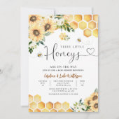 Sonnenblume Bee Twin Triplet Honey Baby Dusche Einladung (Vorderseite)
