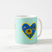 Sonnenblume Biene Butterfly Blauer Gelbes Herz auf Kaffeetasse (VorderseiteRechts)