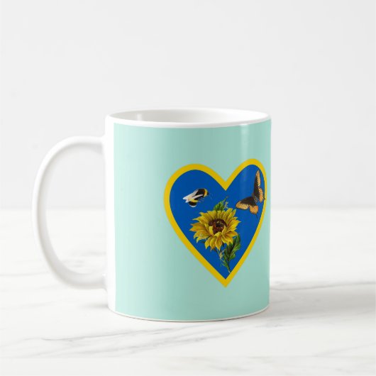 Sonnenblume Biene Butterfly Blauer Gelbes Herz auf Kaffeetasse (Links)