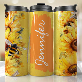 Sonnenblume Biene Name Eigenes Geschenk hinzufügen Thermosbecher