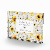 Sonnenblume Biene Rustikales Holz Gelbe Birth Stat Fotoblock (Rechts)