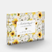 Sonnenblume Biene Rustikales Holz Gelbe Birth Stat Fotoblock (Links)