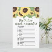 Sonnenblume BIRTHDAD WORD SCRAMBLE Game (Stehend Vorderseite)