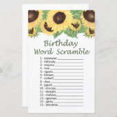 Sonnenblume BIRTHDAD WORD SCRAMBLE Game (Vorne/Hinten)