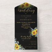 Sonnenblume Black Gold Calligraphy Wedding All In One Einladung (Innen Boden)