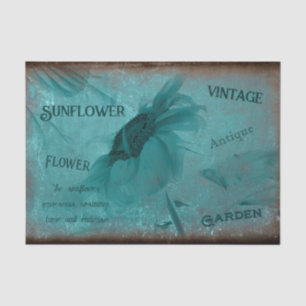 Sonnenblume Blau Aquamarine Vintage antike Schrift Seidenpapier