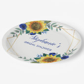 Sonnenblume Blau Blume Geometrisches Brautparty Pappteller (Schrägansicht)