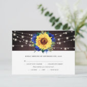 Sonnenblume Blau Rose Lights Wood Wedding Meetings RSVP Karte (Stehend Vorderseite)