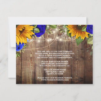 Sonnenblume Blau Rose Rustikale Hochzeitskarte Einladung
