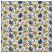 Sonnenblume Blaue Blume Wasserfarbmuster Stoff (Nahaufnahme)