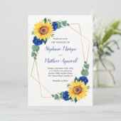 Sonnenblume Blaue Rose Geometrische Blumenzehen Einladung (Stehend Vorderseite)