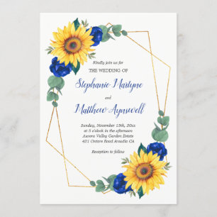 Sonnenblume Blaue Rose Geometrische Blumenzehen Einladung