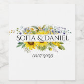 Sonnenblume blaue Wildblume Hochzeit weiß Weinetikett (Einzelnes Label)