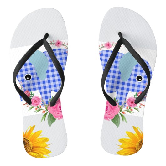 Sonnenblume Blauer Elefant florale Flip Flops Badesandalen (Fußbett)