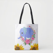 Sonnenblume Blauer Elephant Tote Tasche (Vorderseite)