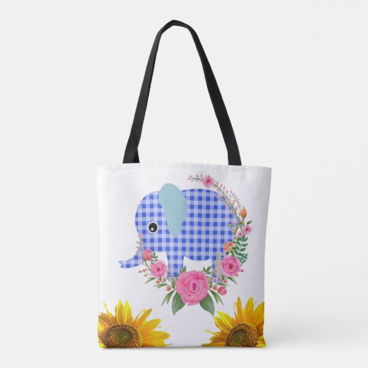 Sonnenblume Blauer Elephant Tote Tasche (Rückseite)