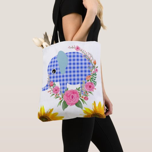 Sonnenblume Blauer Elephant Tote Tasche (Von Nahem)
