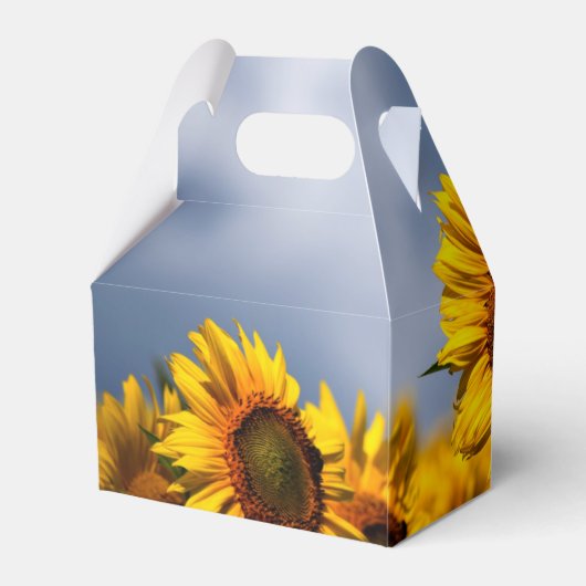 Sonnenblume Blauer Himmel Rustikale Hochzeit Geschenkschachtel (Rückseite)