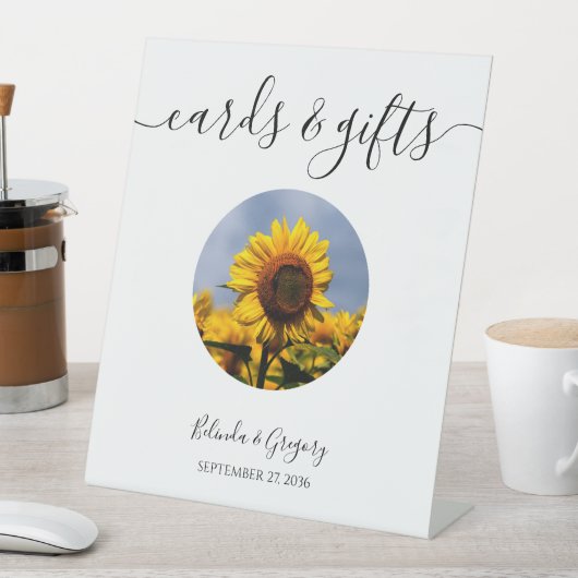 Sonnenblume Blauer Himmel Rustikale Hochzeitskarte Sockelschild (In Situ)