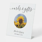 Sonnenblume Blauer Himmel Rustikale Hochzeitskarte Sockelschild (Vorderseite)