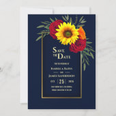 Sonnenblume Blauer Hochzeitstag speichern Save The Date (Vorderseite)