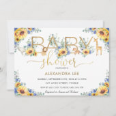 Sonnenblume Blauer Jungle Tiere Babydusche Einladung (Vorderseite)