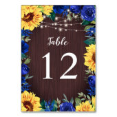 Sonnenblume Blauer Rose Border Lights Wood Wedding Tischnummer (Rückseite)