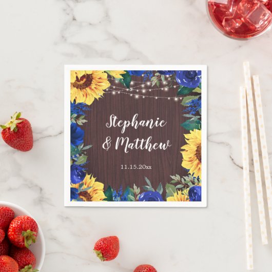 Sonnenblume Blauer Rose Rustikales Hochzeitspapier Serviette (Beispiel)