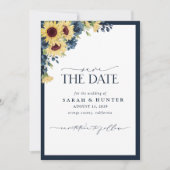 Sonnenblume Blauer Script Blumenzauber Hochzeit sp Save The Date (Vorderseite)